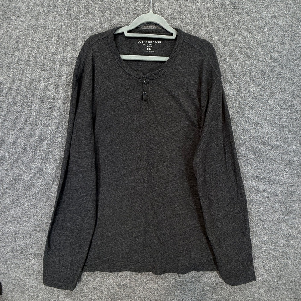 Lucky Brand Henley Shirt Mens XXL Gray Long Sleeve Soft Casual Basic Tee